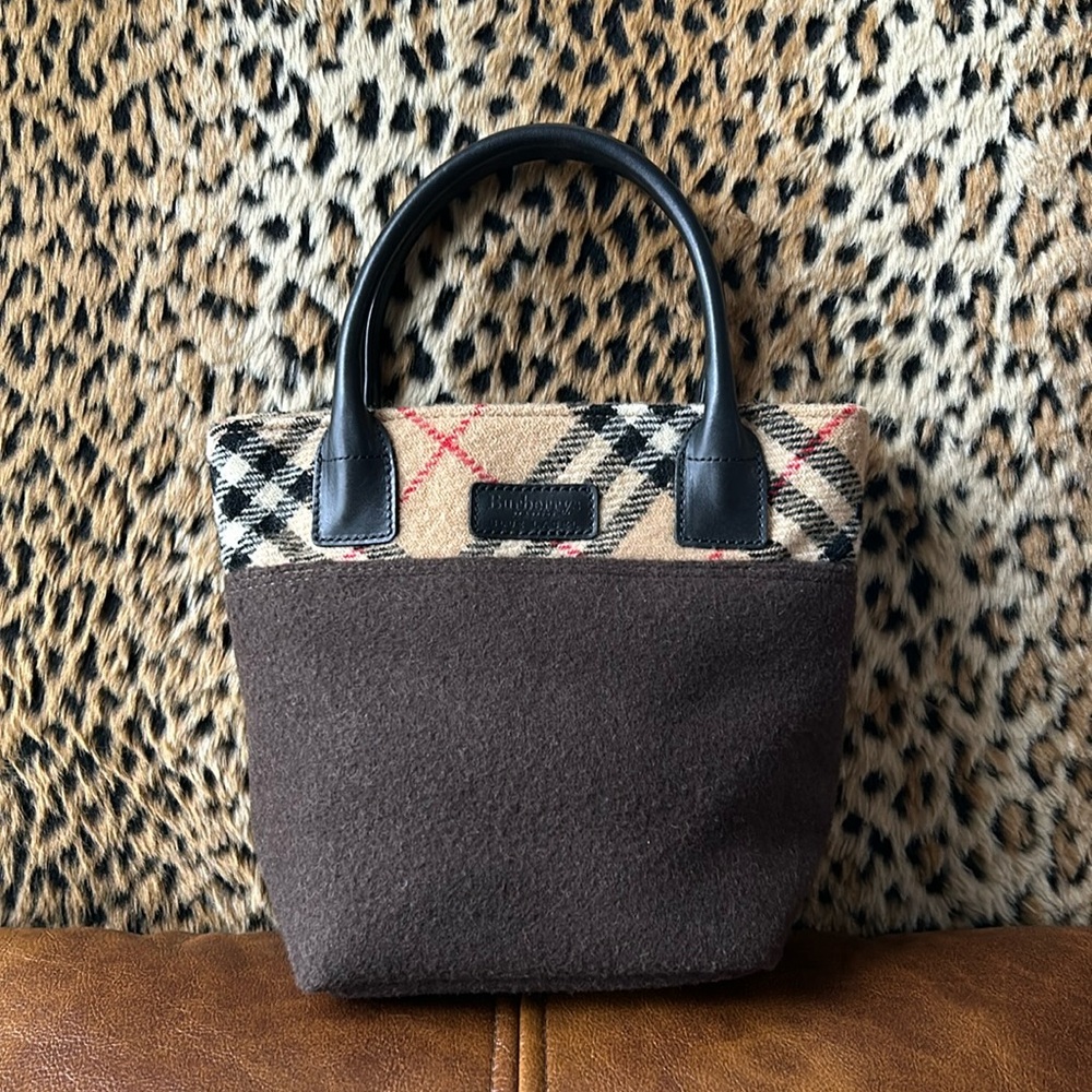 Vintage Burberrys Blue Label Nova Check Wool Mini Tote Bag
